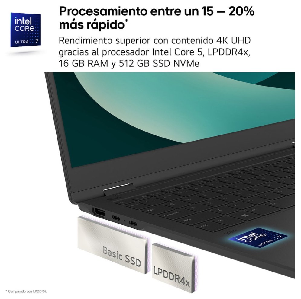 LG Gram Intel® Core™ i5 i5-1334U Portátil 35,6 cm (14") WUXGA 8 GB LPDDR4x-SDRAM 256 GB SSD Wi-Fi 6E (802.11ax) FreeDOS Negro QWERTY Español