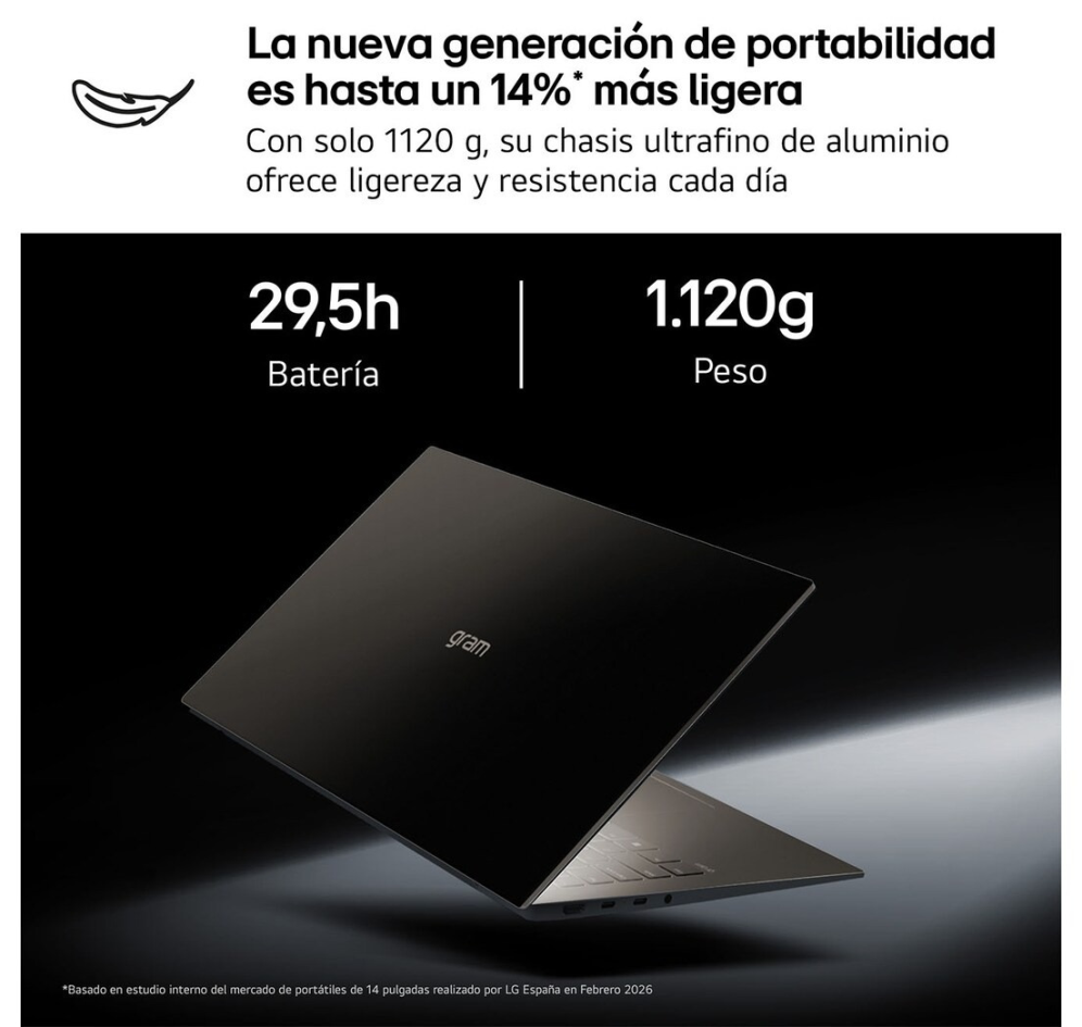 LG Gram 14ZB90S-G.AX55BN ordenador portatil Intel Core Ultra 5 115U Portátil 35,6 cm (14") WUXGA 16 GB LPDDR5x-SDRAM 512 GB SSD Wi-Fi 6E (802.11ax) Windows 11 Home Negro