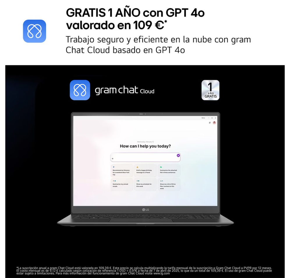 LG Gram 17Z90TL-G.AU88BN ordenador portatil Intel Core Ultra 7 258V Portátil 43,2 cm (17") WQXGA 32 GB LPDDR5x-SDRAM 1 TB SSD Wi-Fi 7 (802.11be) Windows 11 Home Negro