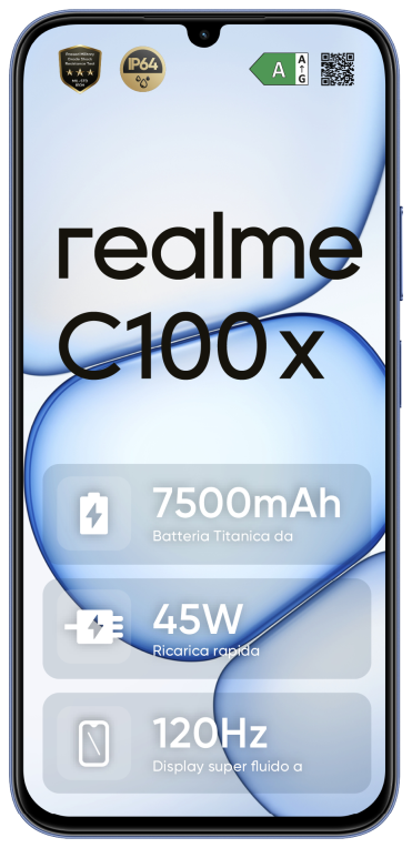 realme C100x 17,3 cm (6.8") Android 16.0 4G USB Tipo C 4 GB 256 GB 7500 mAh Azul