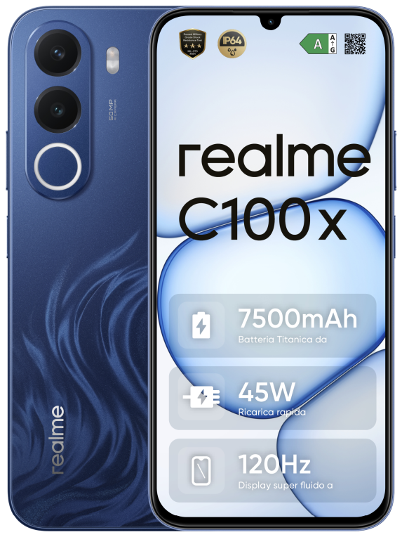 realme C100x 17,3 cm (6.8") Android 16.0 4G USB Tipo C 4 GB 256 GB 7500 mAh Azul