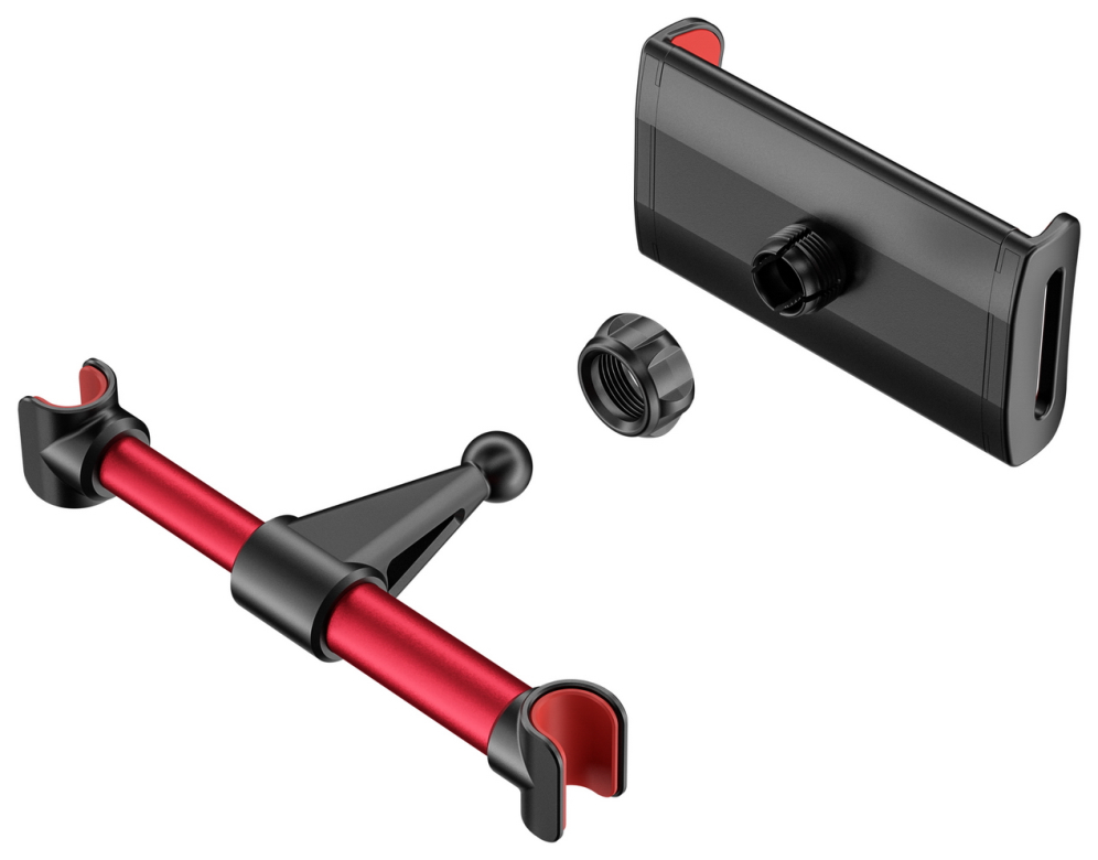 AISENS Soporte Coche Ajustable (1 Pivote) Para Reposacabezas Para Telefono / Tablet, Rojo