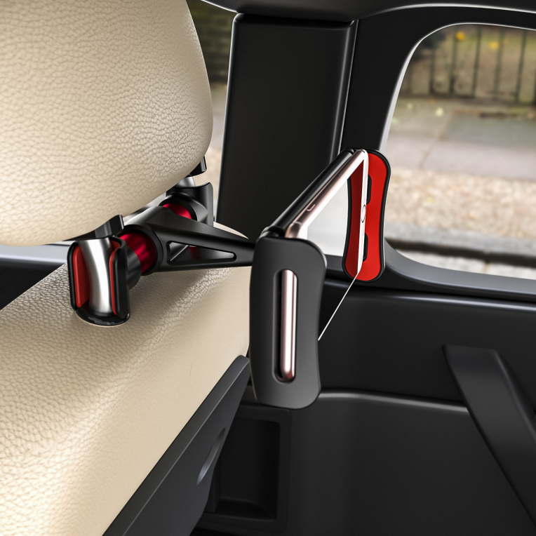 AISENS Soporte Coche Ajustable (1 Pivote) Para Reposacabezas Para Telefono / Tablet, Rojo