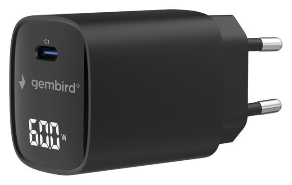 Gembird TA-UC-1C-PD60LCD-01-BK cargador de dispositivo móvil Portátil, Smartphone, Tableta Negro Corriente alterna Carga rápida Interior