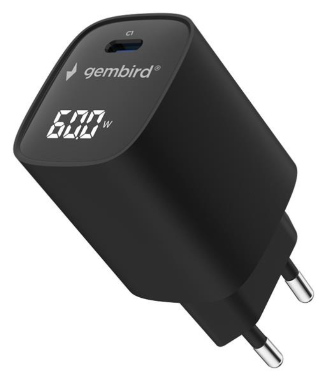 Gembird TA-UC-1C-PD60LCD-01-BK cargador de dispositivo móvil Portátil, Smartphone, Tableta Negro Corriente alterna Carga rápida Interior