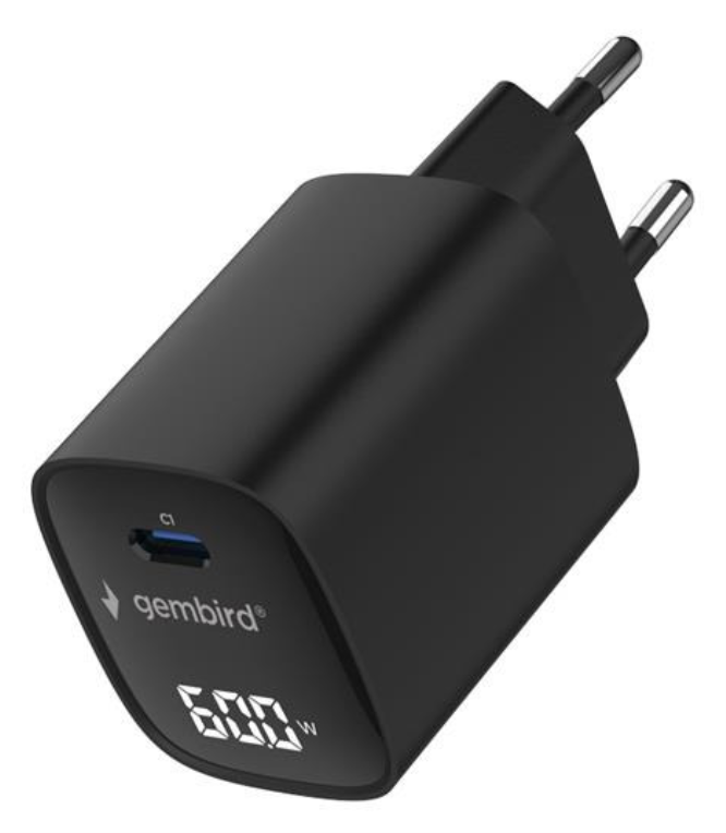 Gembird TA-UC-1C-PD60LCD-01-BK cargador de dispositivo móvil Portátil, Smartphone, Tableta Negro Corriente alterna Carga rápida Interior