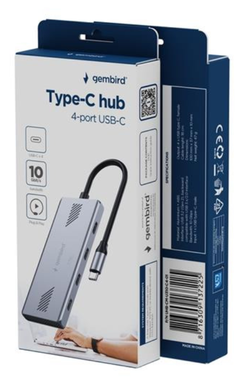 Gembird UHB-CM-U310-C4-01 hub de interfaz USB 3.2 Gen 1 (3.1 Gen 1) Type-C Plata