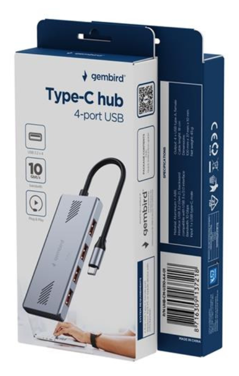 Gembird UHB-CM-U310-A4-01 hub de interfaz USB 3.2 Gen 1 (3.1 Gen 1) Type-C Plata