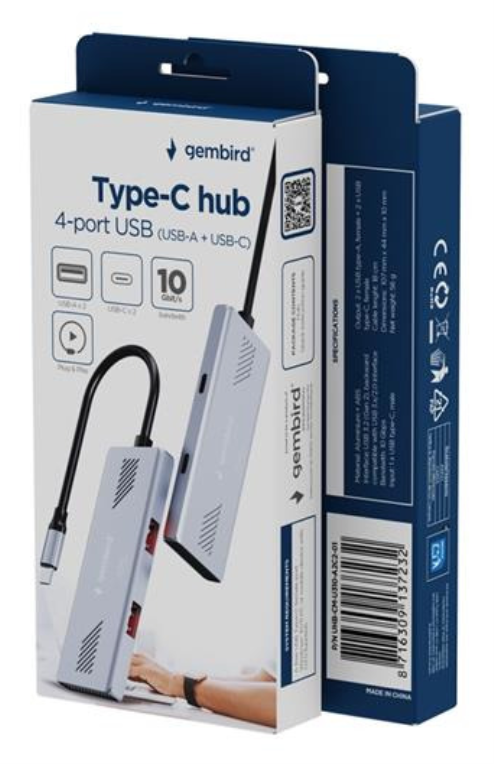 Gembird UHB-CM-U310-A2C2-01 hub de interfaz USB 3.2 Gen 1 (3.1 Gen 1) Type-C Plata